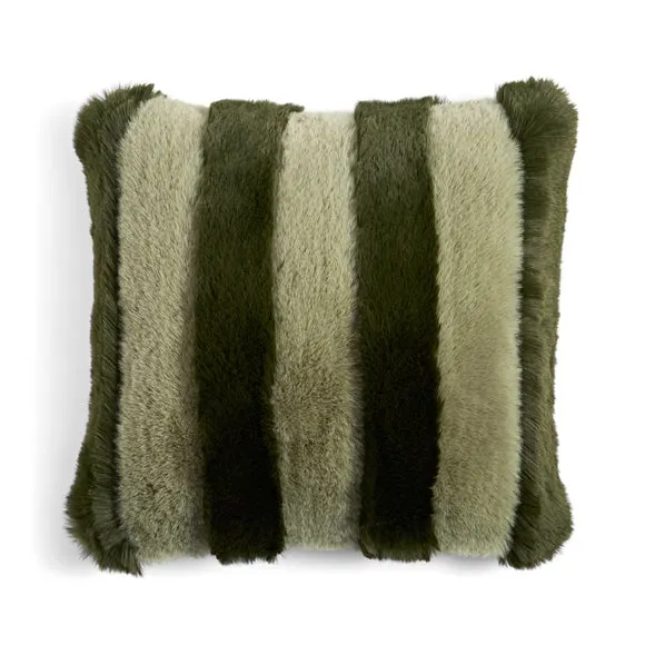 Two-Tone Striped Faux Fur Square Cushion 3