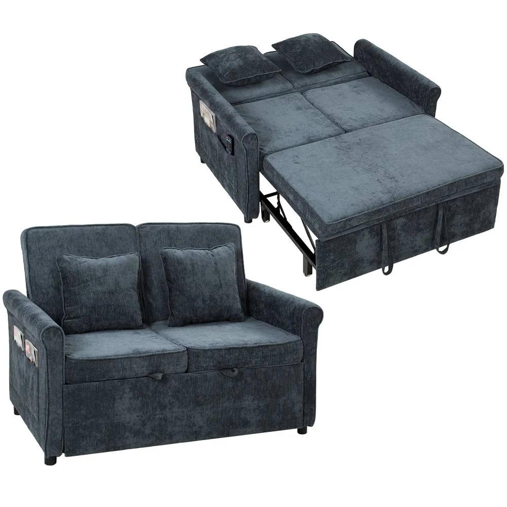 HOMCOM 2 Seater Sofa Bed, 3-in-1 Convertible Pull Out Sofa Bed, Dark Blue