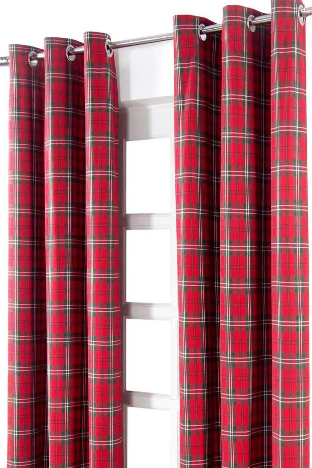 Homescapes Edward Tartan Check Ready Made Eyelet Curtain Pair in Red 2