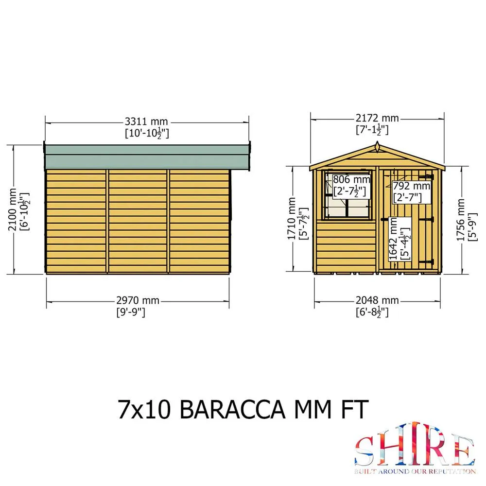 Shires Baracca 7 x 10 ft Dip Treated Shed Single Door with One Opening Window in Brown 4