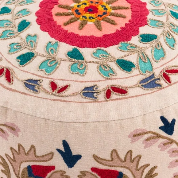 Hani Embroidered Round Pouffe 4