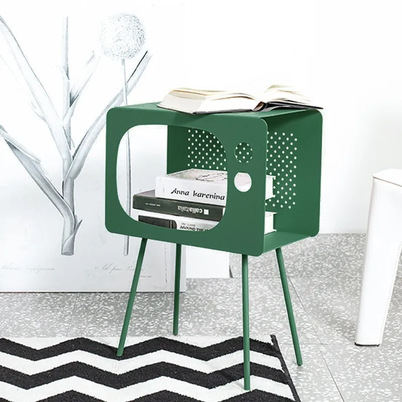 Stert Modern End Table in Television Shape Hollow Side Table in Fresh Green