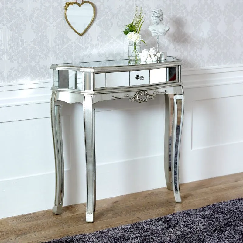 Melody Maison Half Moon Mirrored Console Table - Tiffany Range in Silver 2
