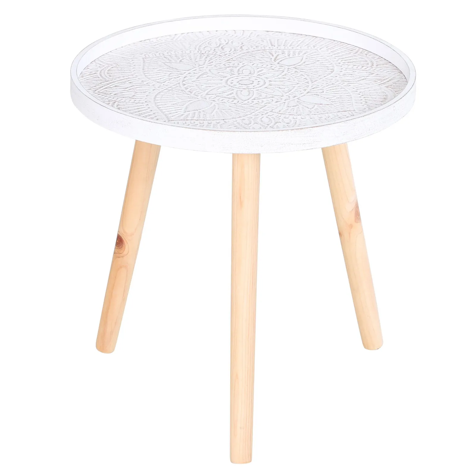 HOMCOM Bedside Round Table Solid Wood Legs Sofa End Side Coffee Table in White 2