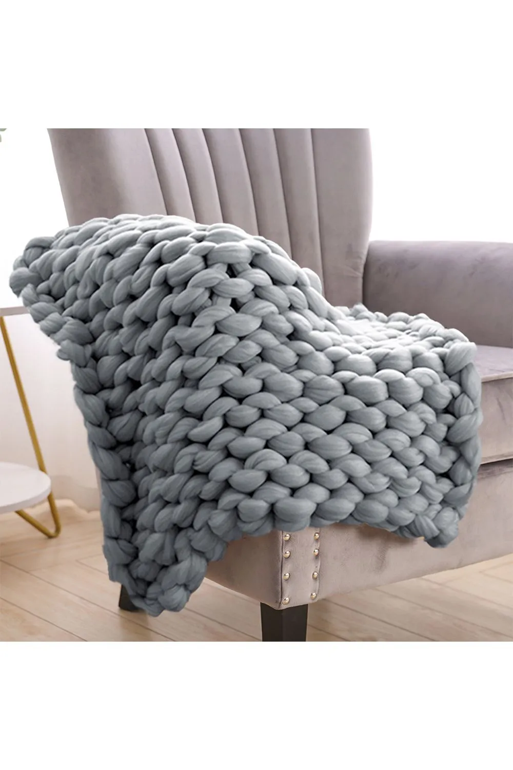 Living and Home 60cm L x 60cm W Office Chunky Knitted Cover Leg Blanket Sofa Chair Decor Throw Blanket, Grey