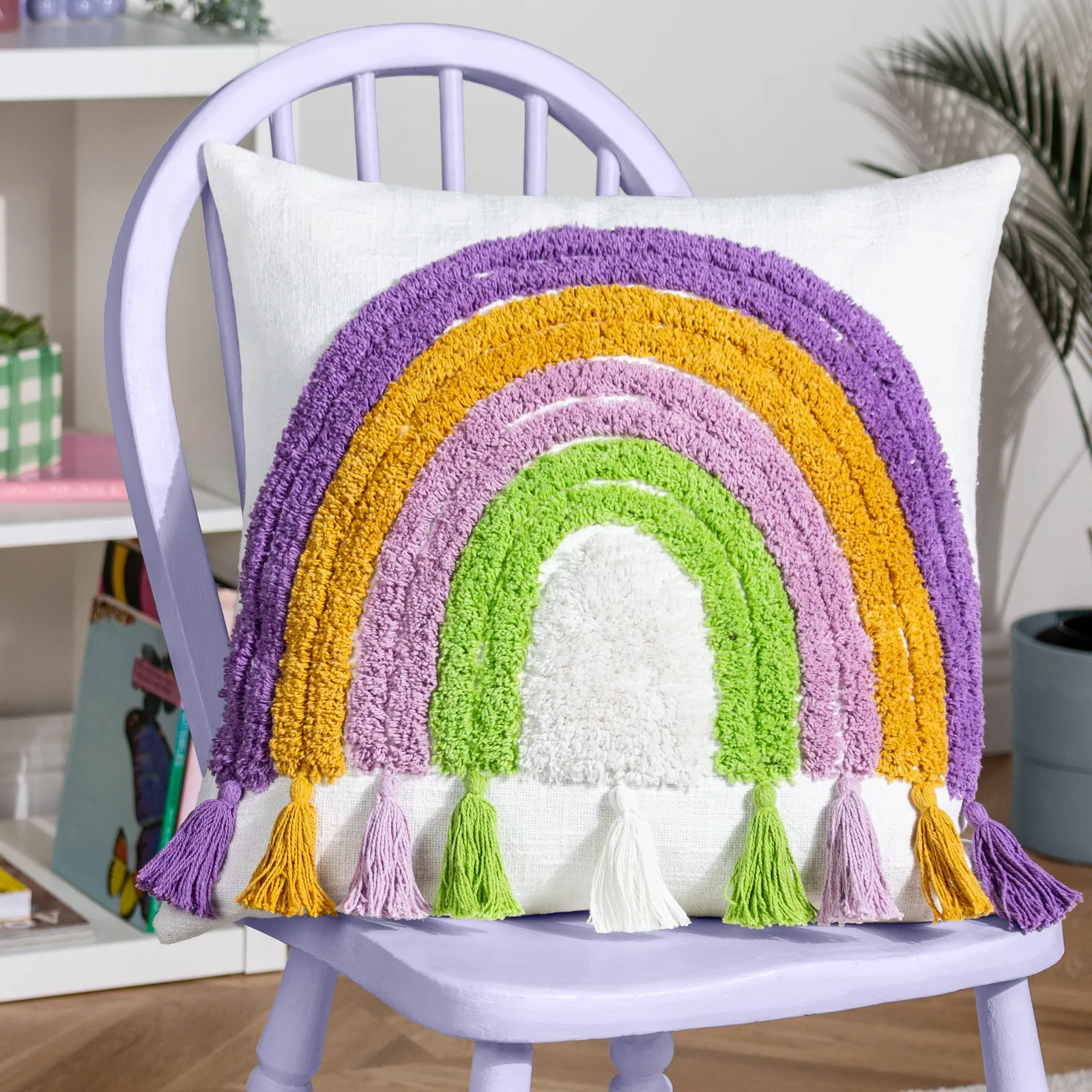 Heya Home Rainbow Tassels 100% Cotton Cushion