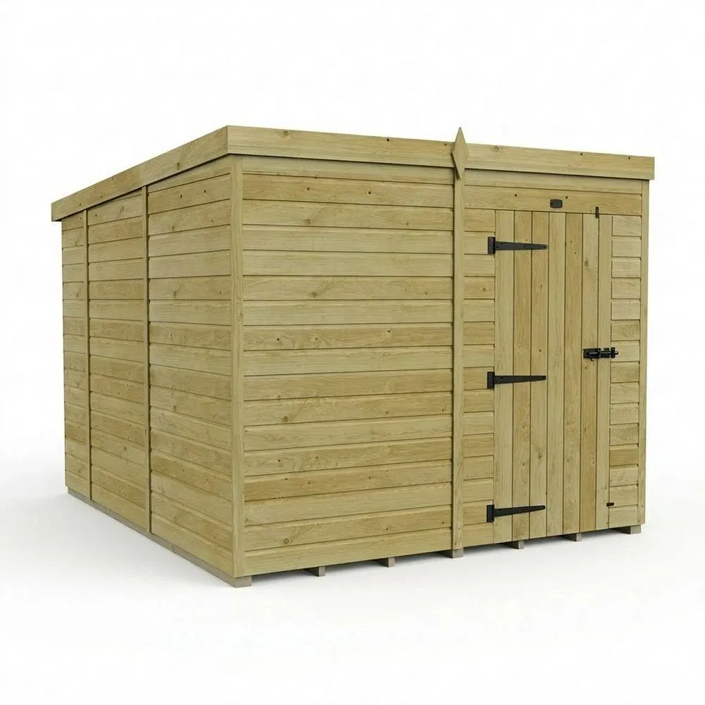 Buttercup Farm 8ft x 10ft Pent Garden Shed Single Door No Windows - Timber in Brown