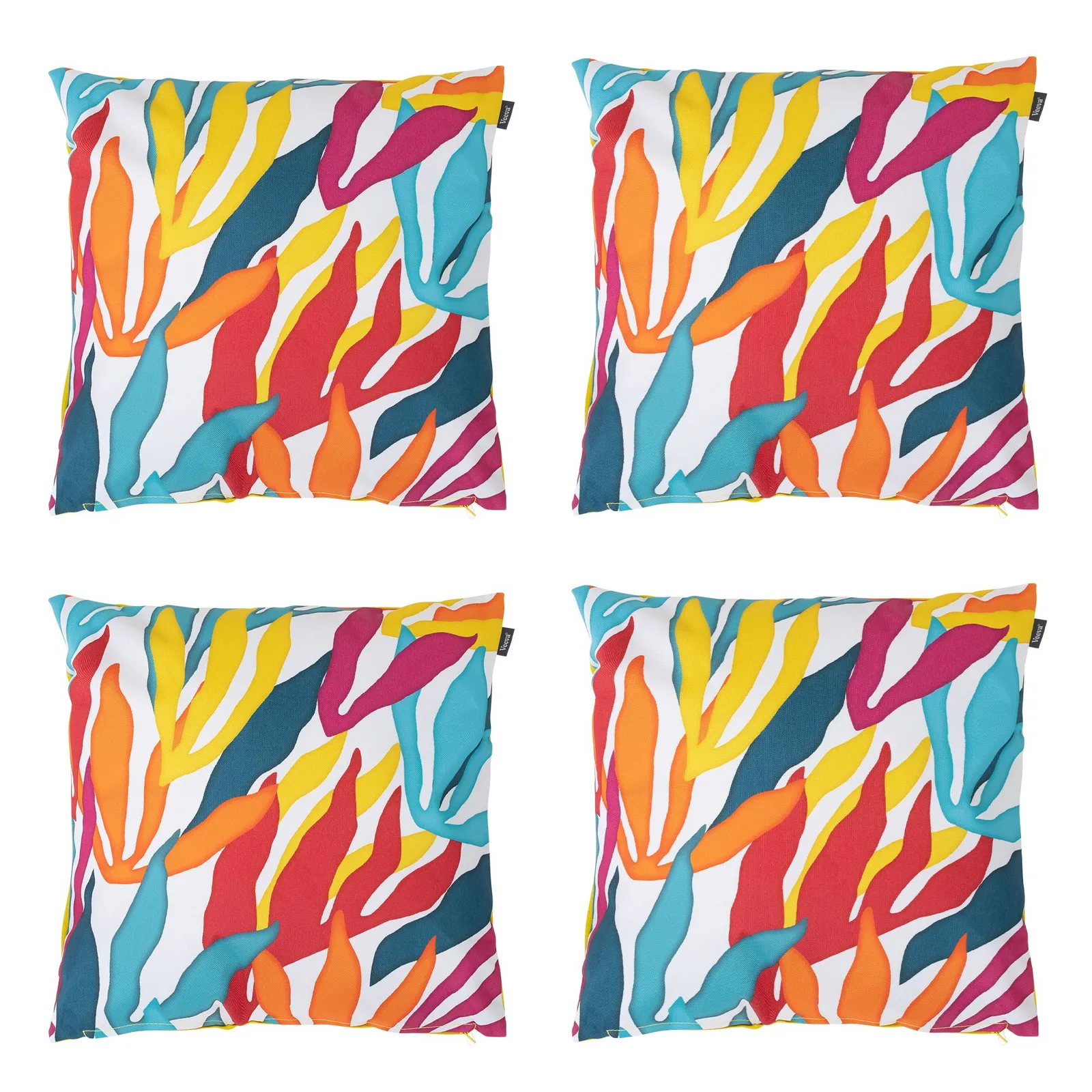 icon Indoor & Outdoor Abstract Leaf Waterproof Cushion 4x Blue Double Sided Print in Yellow