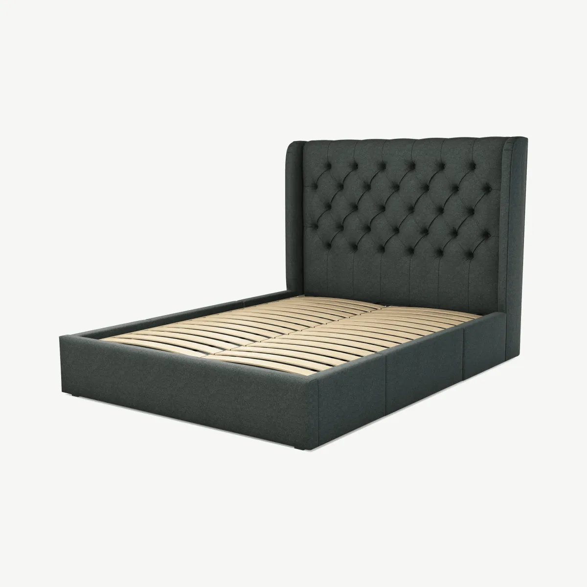 Romare King Size Bed with Storage Drawers, Etna Grey Wool