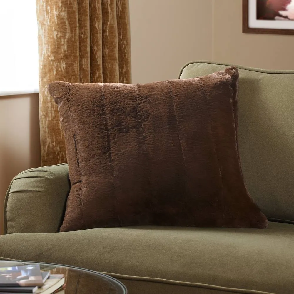Paoletti Empress Faux Fur Cushion in Chocolate 1