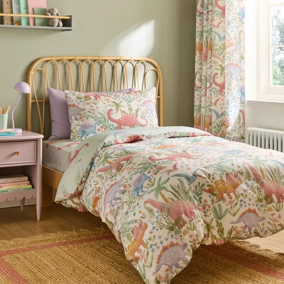 Pastel Dino Polycotton Duvet Cover & Pillowcase Set