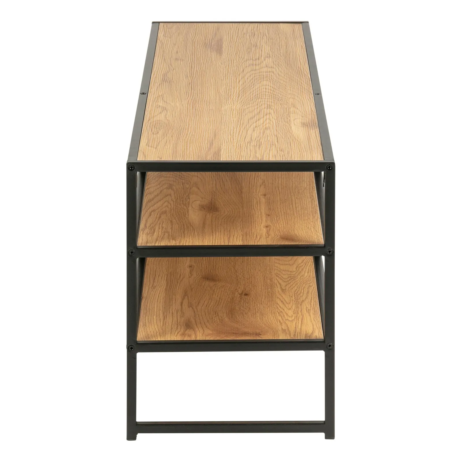 Furniture To Go Seaford Black Metal Open TV Unit with 3 Oak Shelves 4