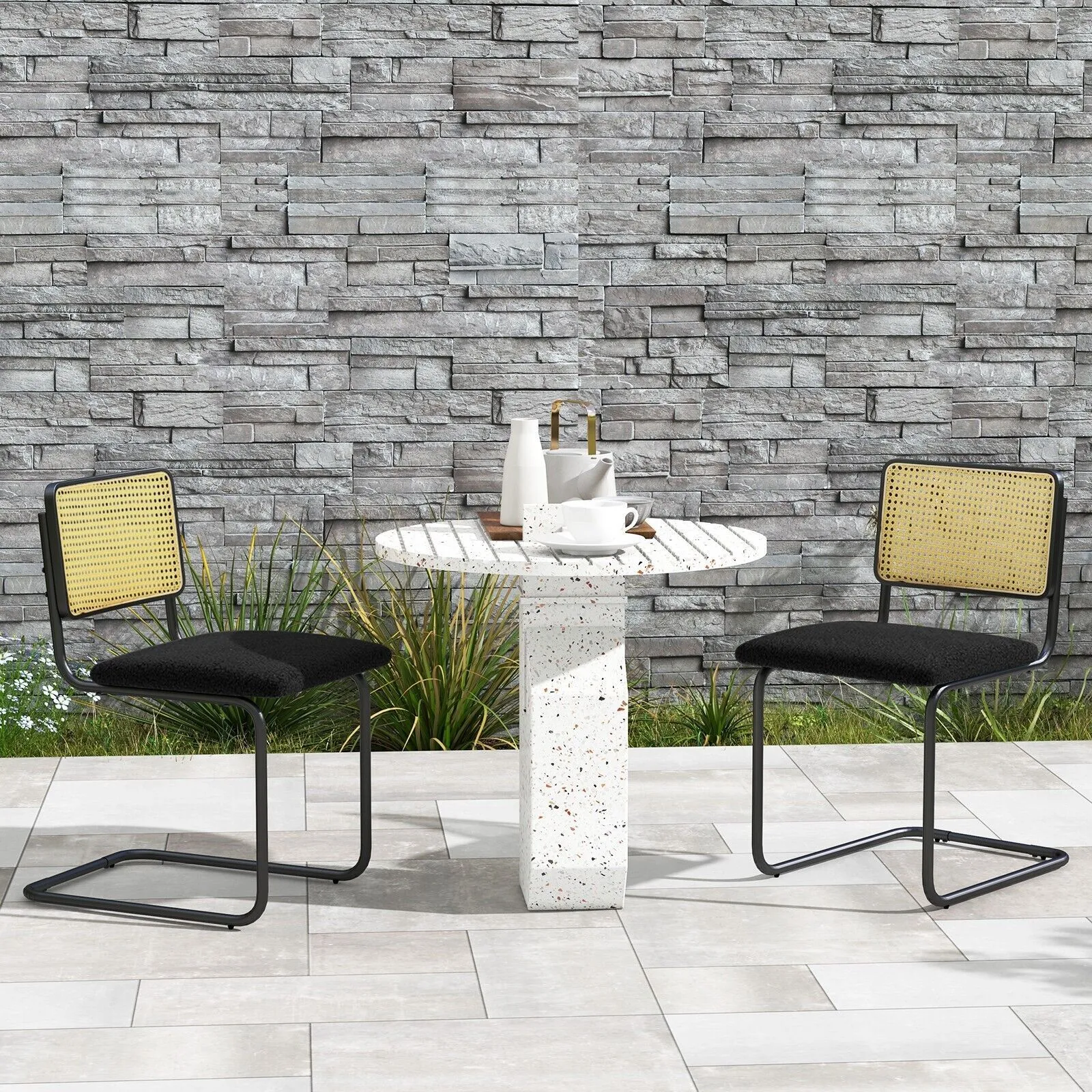 Costway Set of 2 Rattan Bar Stools Upholstered Counter Height Chair Kitchen Dining Stool in Black 3