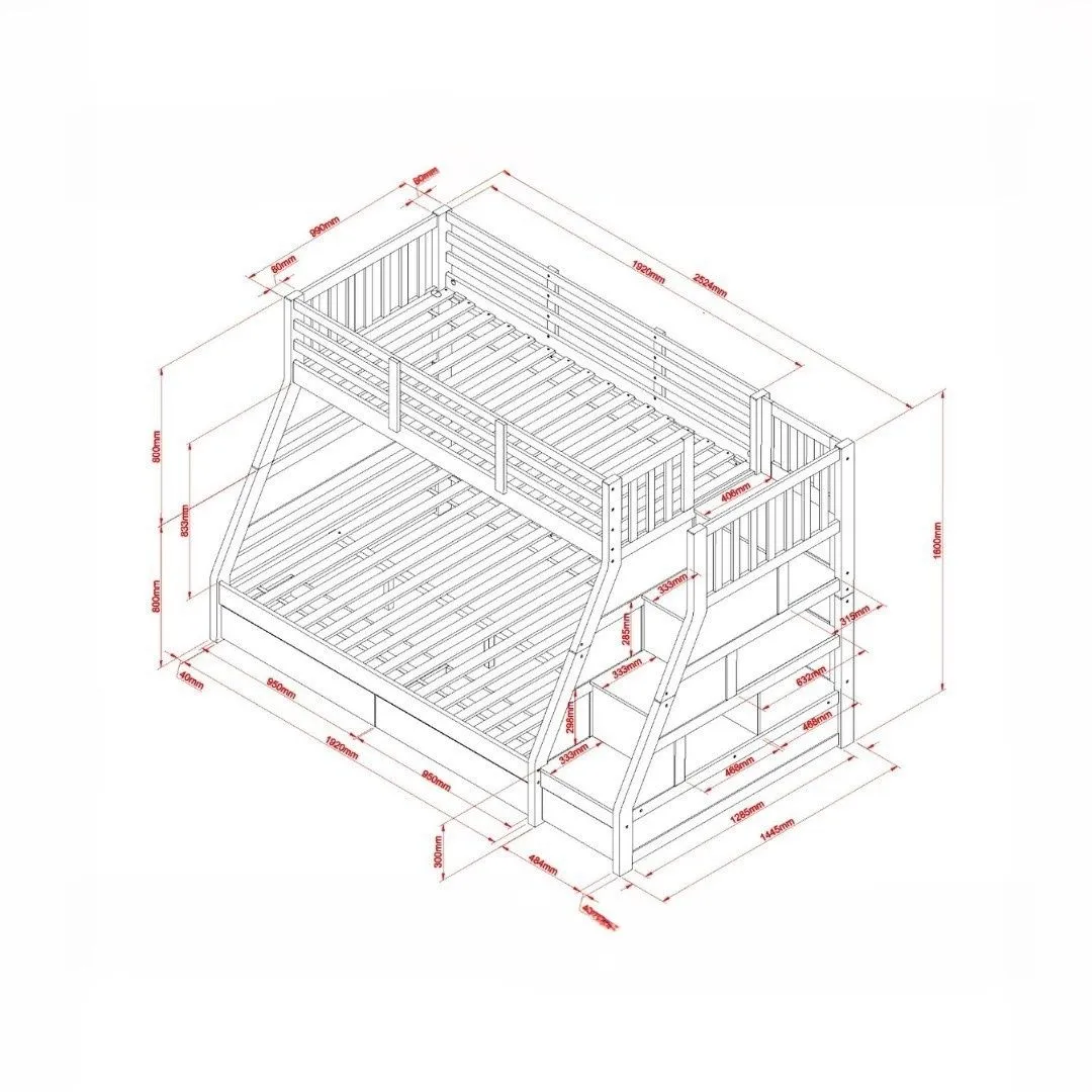Flair Lunar Wooden Triple Bunk Bed in Grey 6