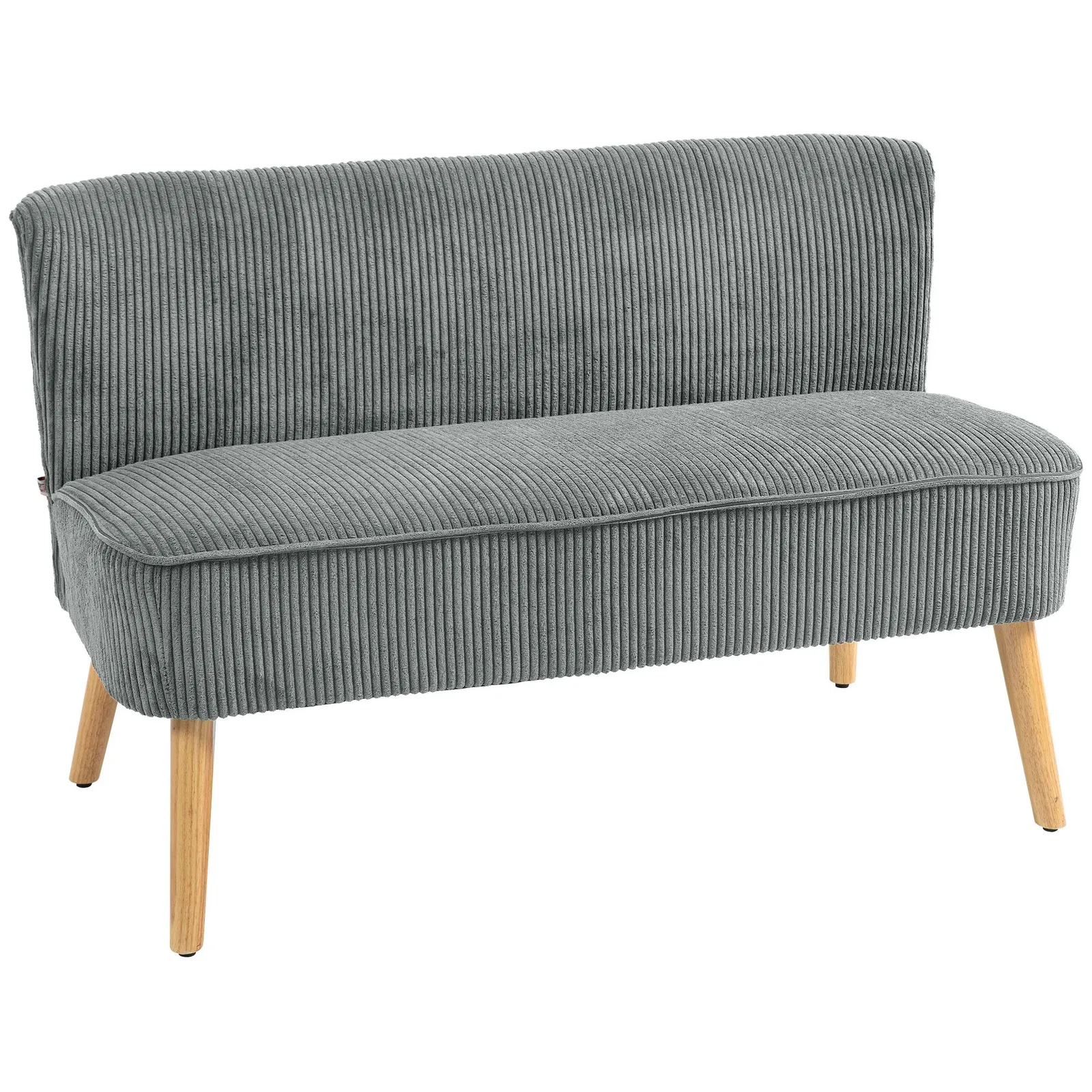 HOMCOM Corduroy Double Sofa w/ Wood Frame Foam Padding, Grey 2