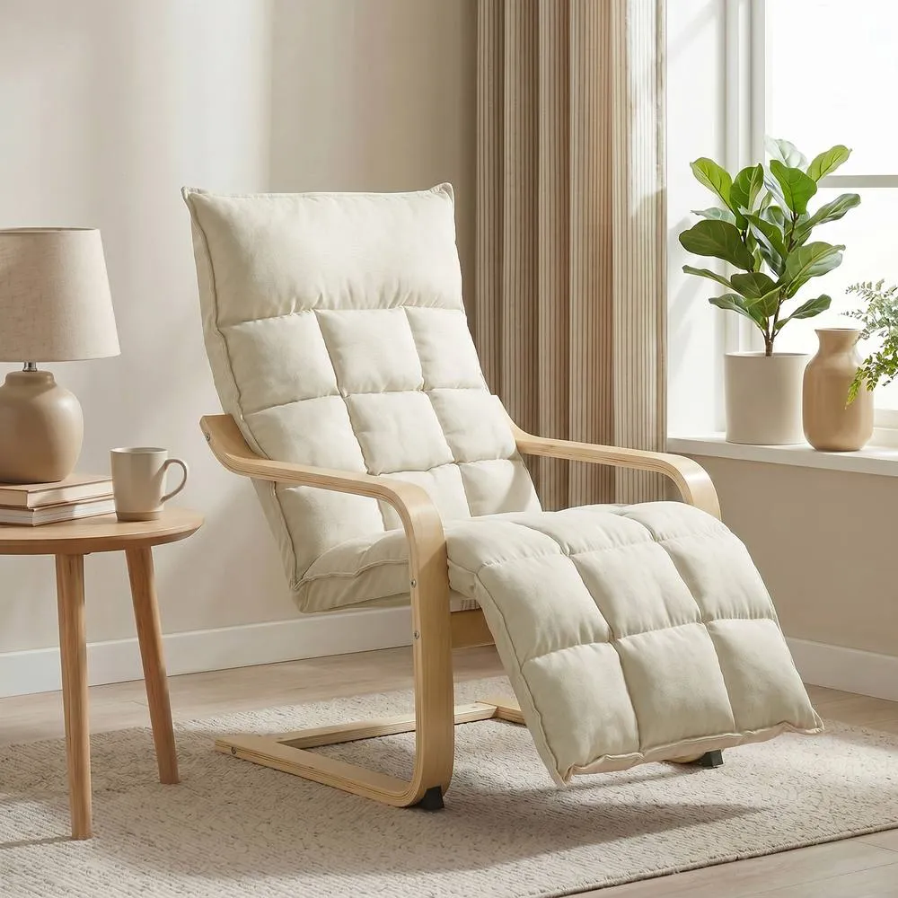 HOMCOM Accent Chair, Leisure Lounge Chair Armchair with Footrest, Cream 2