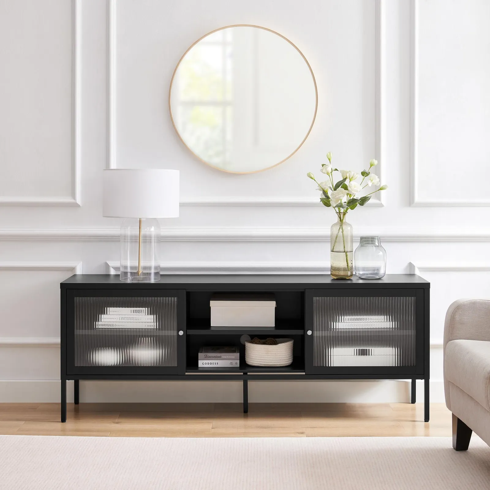 FurnitureboxUK Kafe Black Metal TV Sideboard With 6 Compartments 2