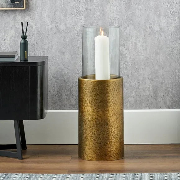 Metal & Glass Pedestal Hurricane Candle Holder 1