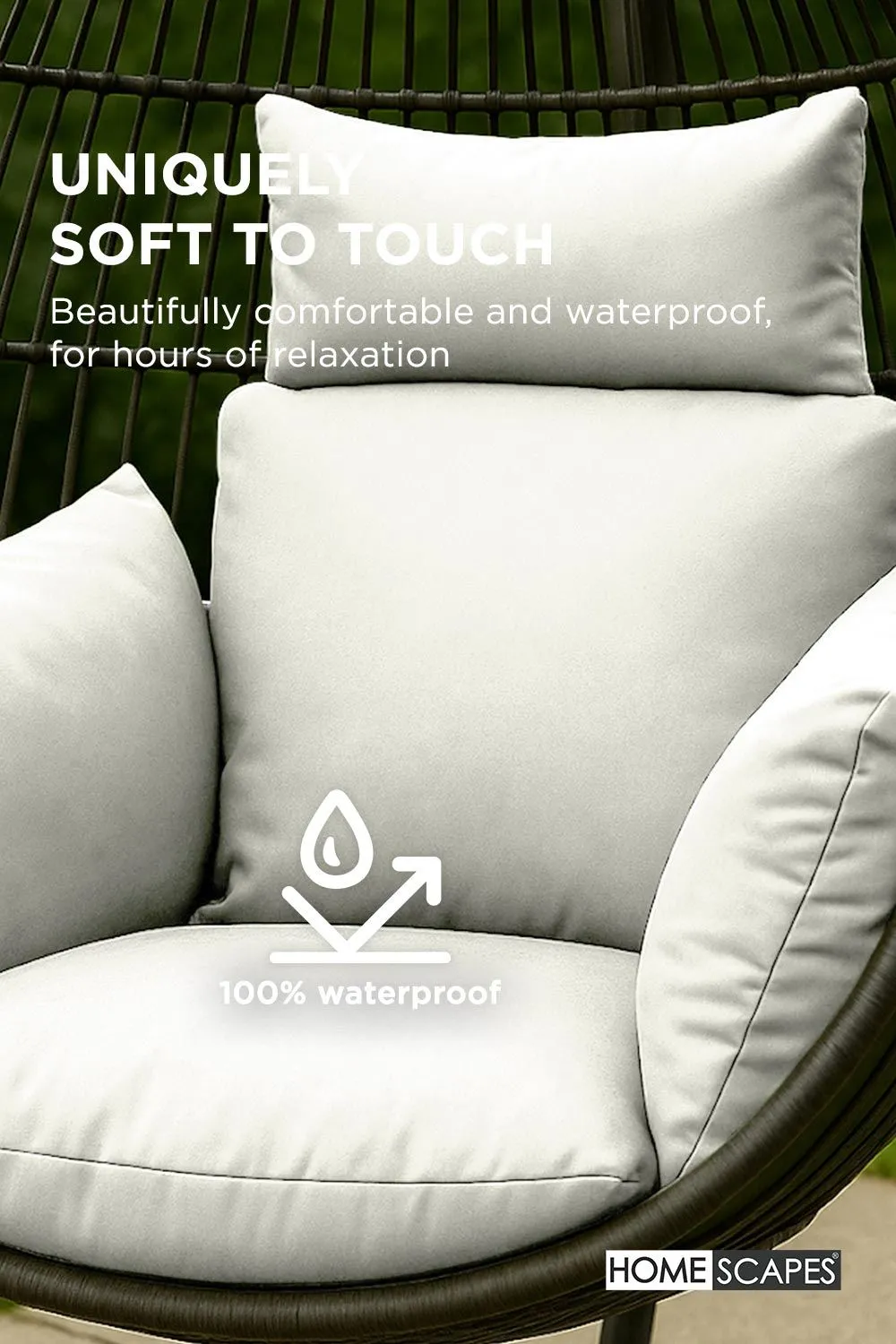 Homescapes Luxury Soft Waterproof Egg Chair Cushion Swing Chair Garden Seat in Natural 3