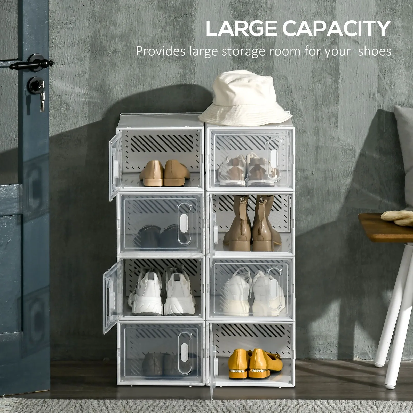 HOMCOM 8PCS Stackable Clear Plastic Shoe Storage Box for UK/EU Size 8.5/43 5