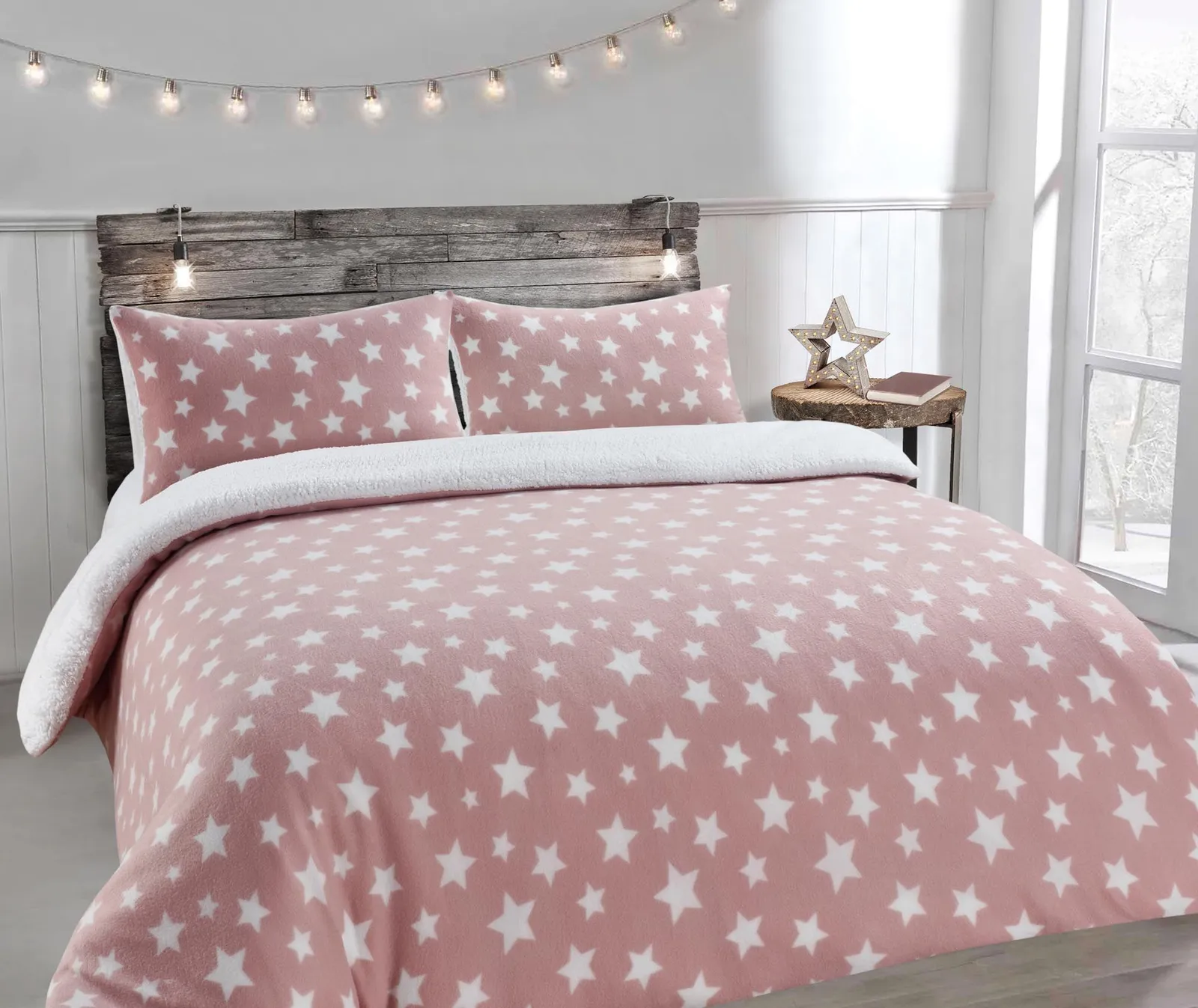 Velosso Teddy Stars Warm & Cosy Duvet Cover & Pillowcase Set in Pink