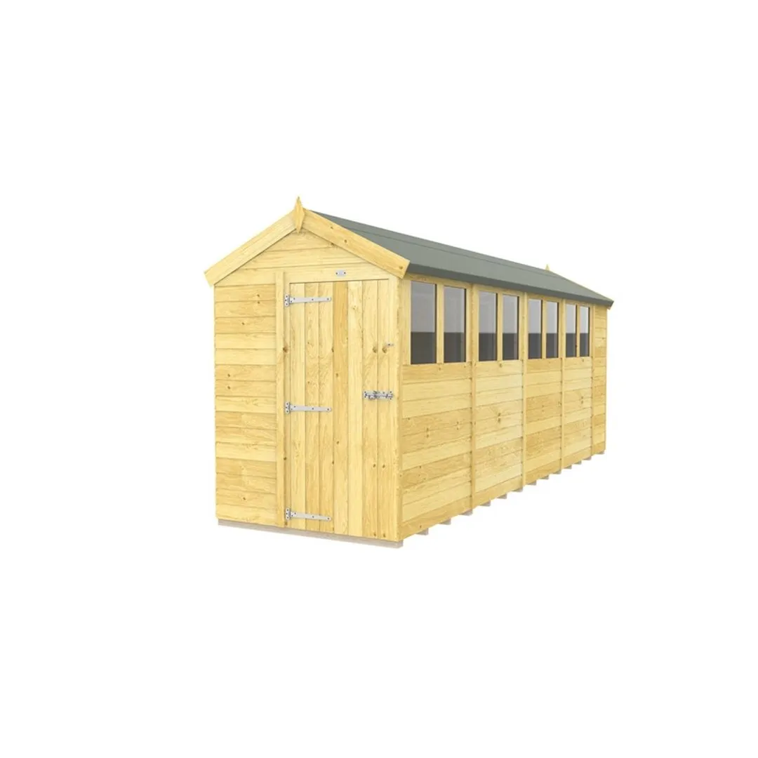 Buttercup Farm 5 x 18 Feet Apex Shed - Single Door W/ Windows - L533 x W147 x H217 cm in Brown