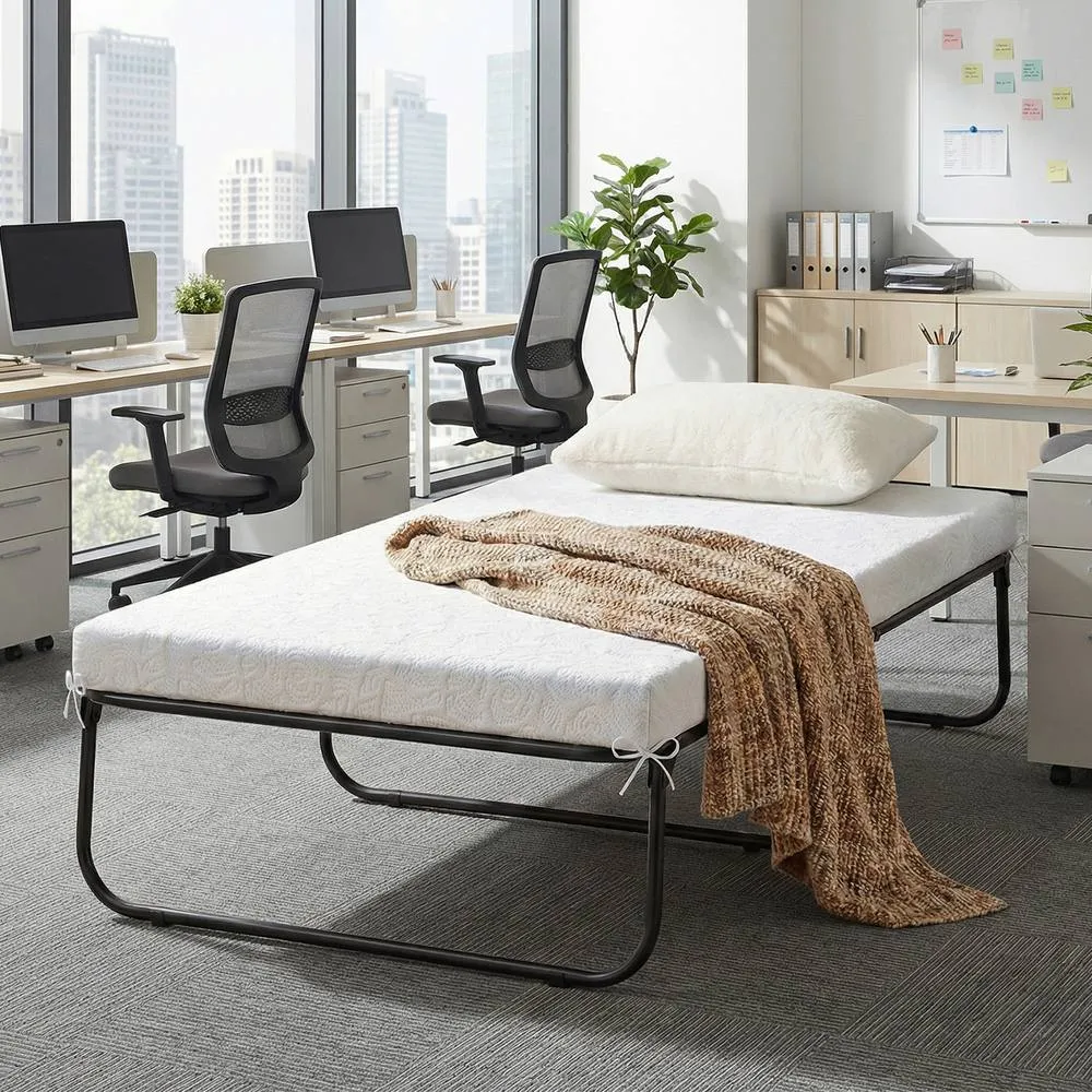 Costway Folding Bed with Mattress Single Size Guest Bed Rollaway Fold Up Bed in White 6
