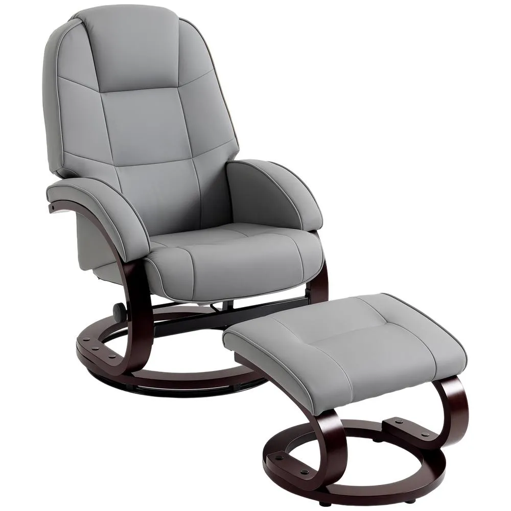 HOMCOM Recliner Chair with Footstool, Swivel Recliner Armchair, Grey 2