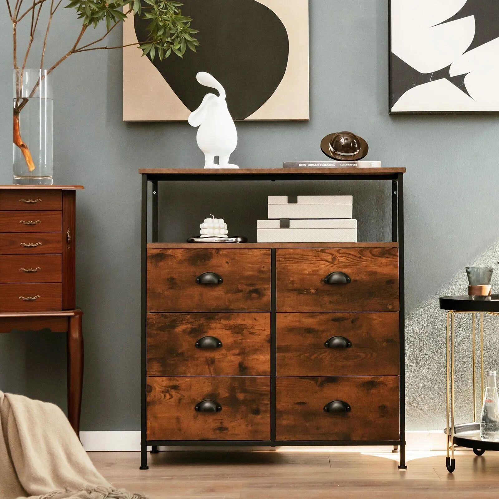 Costway 6 Drawers Dresser Storage Organizer w/ 6 Removable & Foldable Fabric Drawers in Brown 4