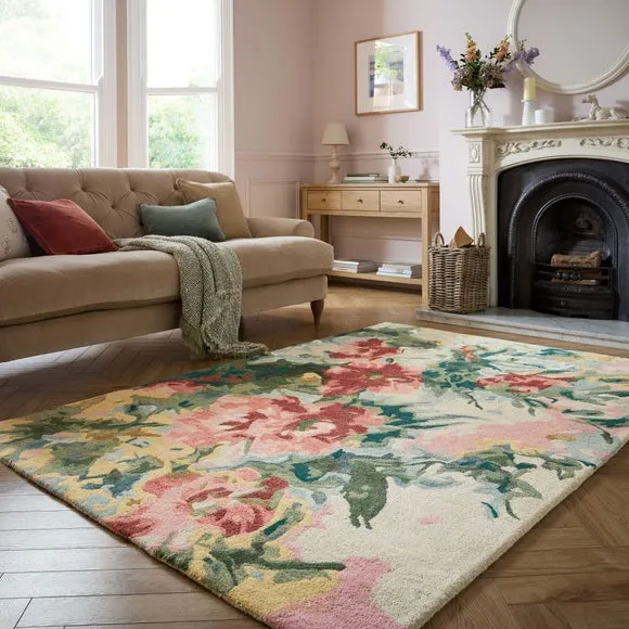 Painted Floral Wool Rug 1