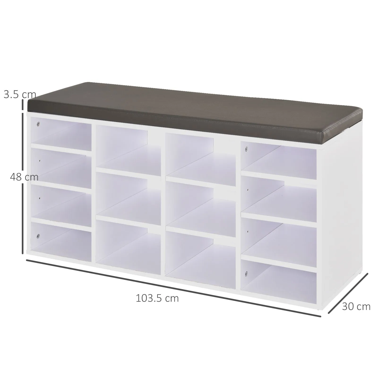 HOMCOM Shoe Rack w/ 14 Compartments Cushion Moving Shelves for Home in White 3
