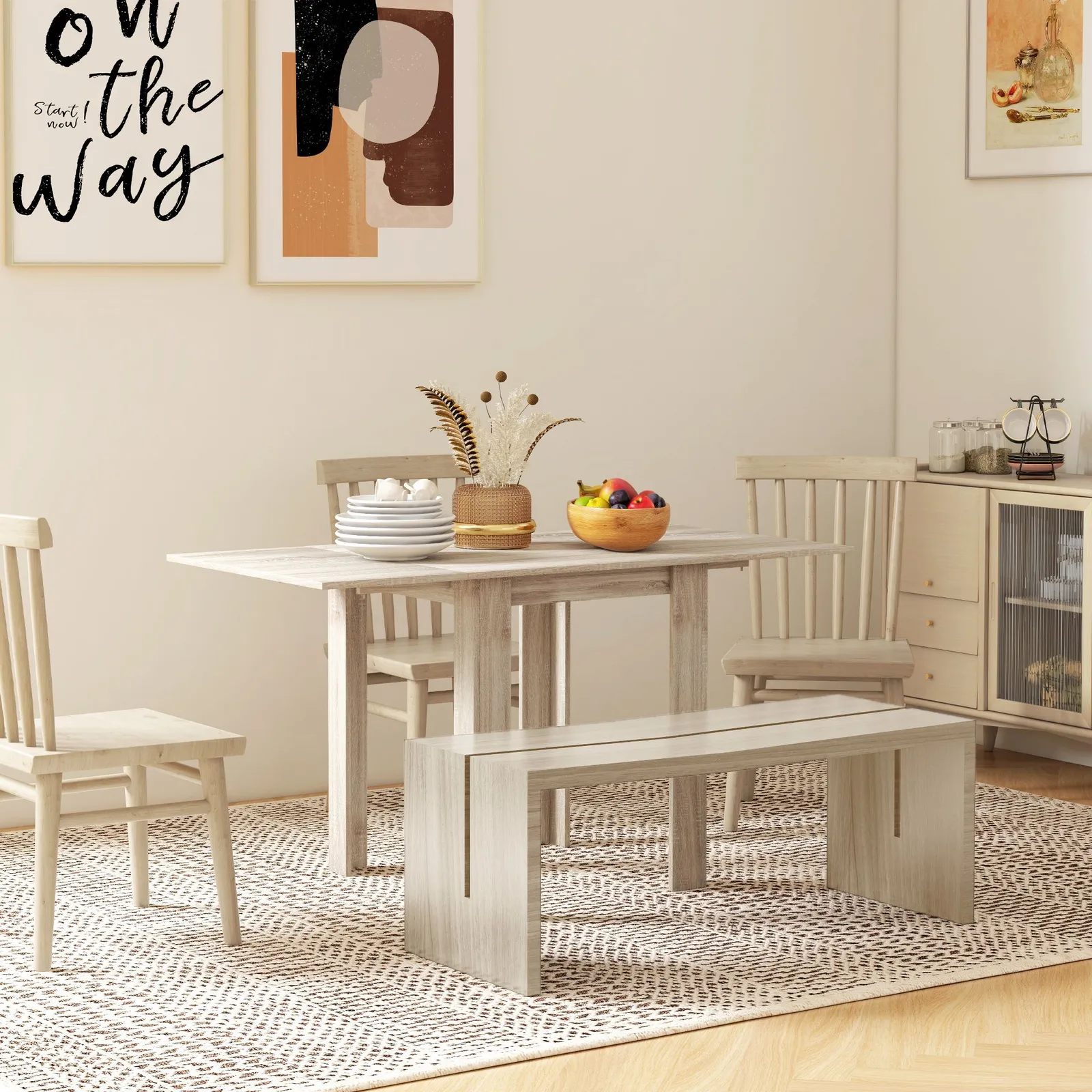 HOMCOM Extendable Kitchen Table Folding Dining Table for Small Space in Light Oak
