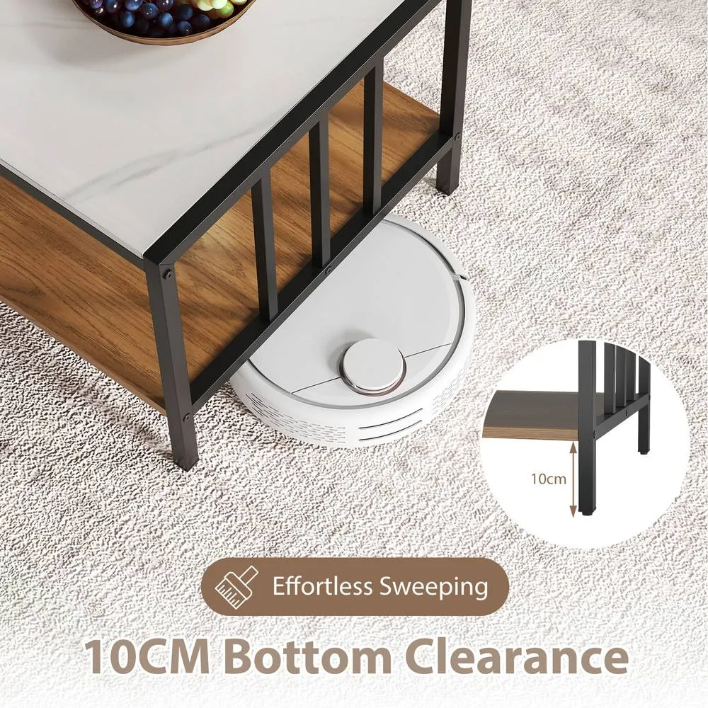 Costway 2-Tier Coffee Table Rectangular Center Table w/Storage Shelf-White in White 5