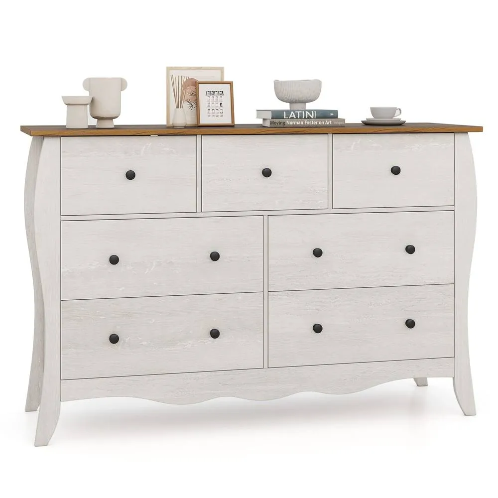 Costway Wooden Chest of Drawers Modern 7-Drawer Cabinet Closet Organizer in Grey