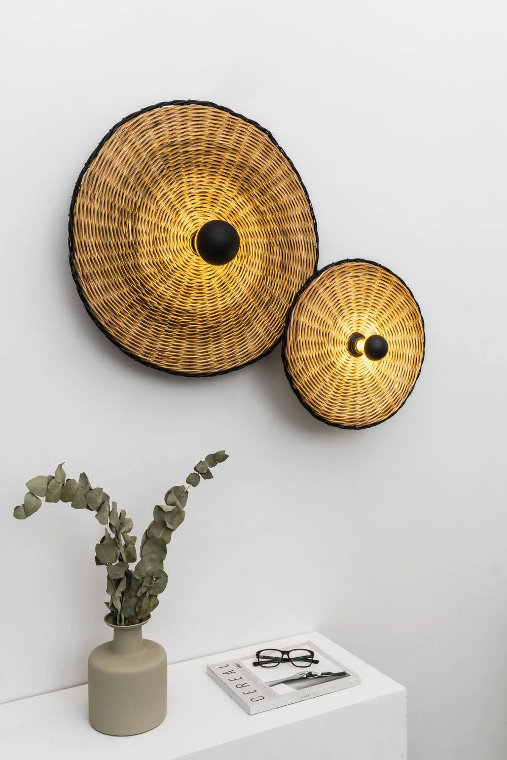 Netlighting Costas 600 H70 Black Rattan Wall Ceiling Lamp in Natural 2