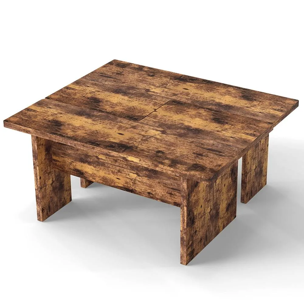 Costway 2PCS Modular Coffee Table Industrial Center Tables Wooden Side Table in Walnut 5