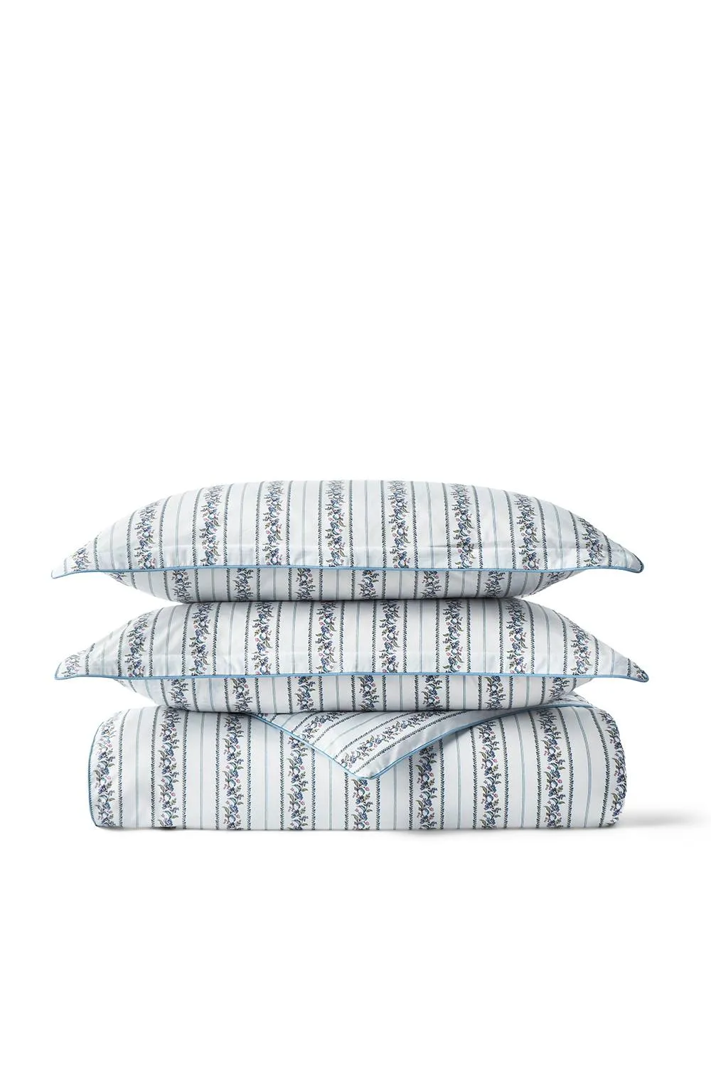 CHRISTY 'Clara' Jacobean Floral Striped Percale Duvet Cover Set in Blue 2