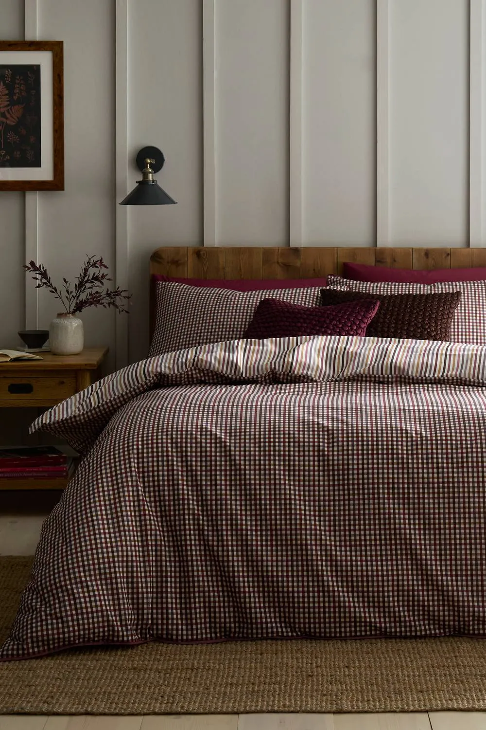 Appletree 'Micro Check' 100% Cotton Duvet Cover Set in Dark Red 5