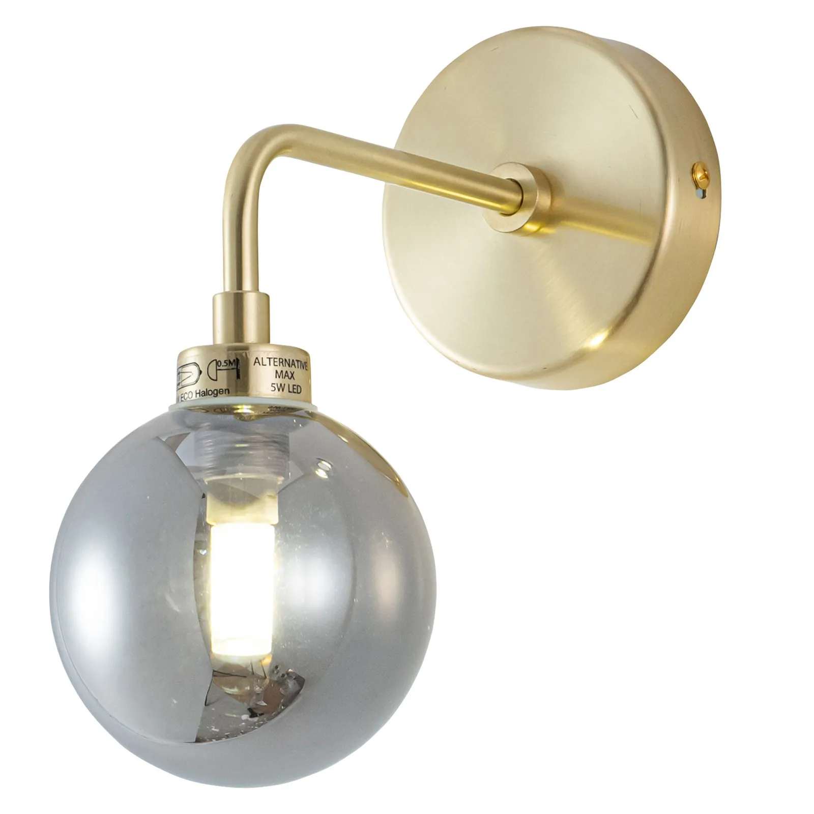 First Choice Lighting Toner - Satin Brass with Smoked Glass Globe Wall Light in Gold 2