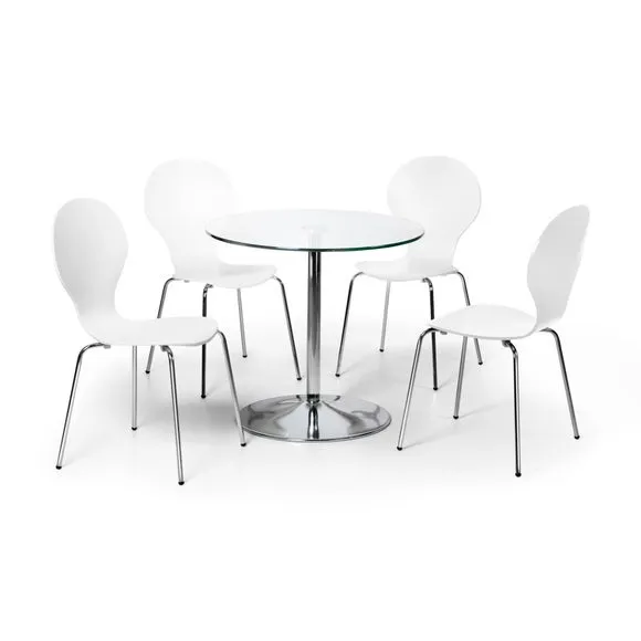 Kudos 4 Seater Round Glass Top Pedestal Dining Table, Silver 4