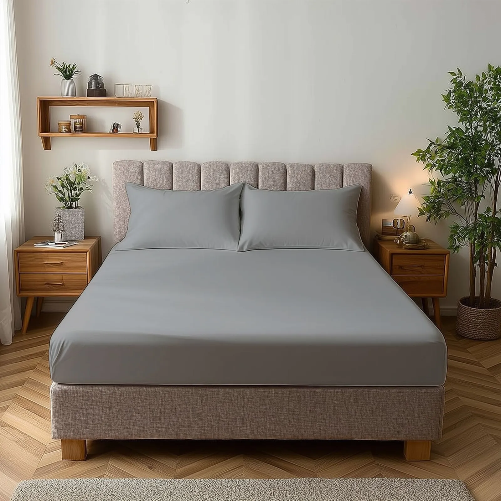 Snug City Microfibre Soft Touch Fitted Sheet 25cm Skirt Plain Dyed Bed Linen in Silver