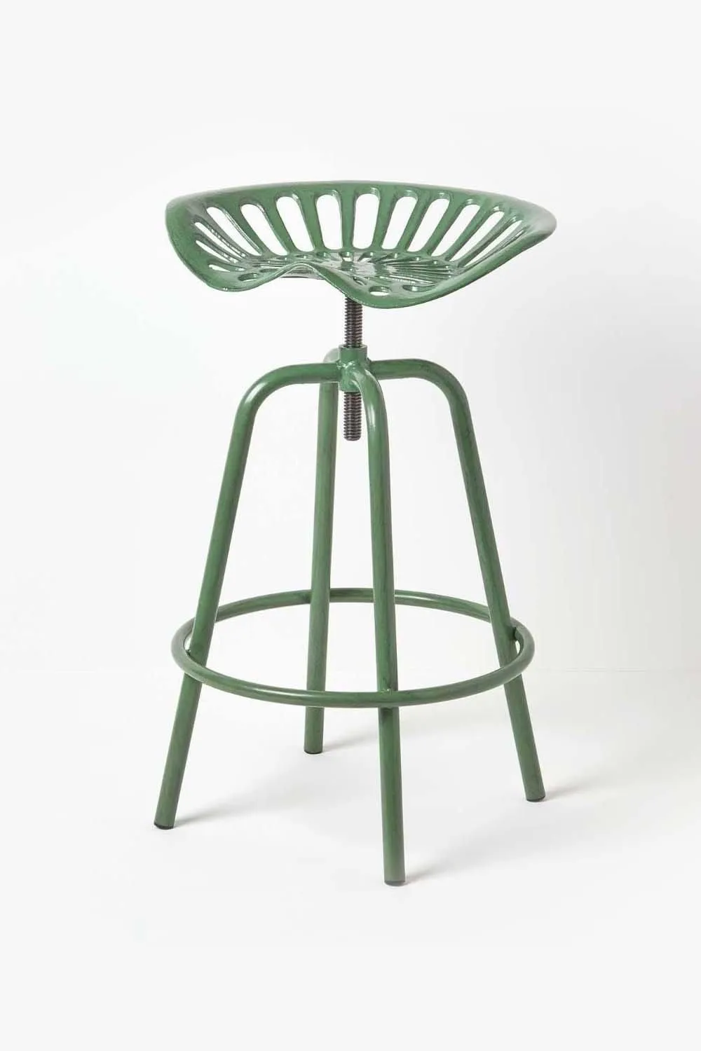 Homescapes Vintage Style Metal Adjustable Tractor Seat Bar Stool in Green 1