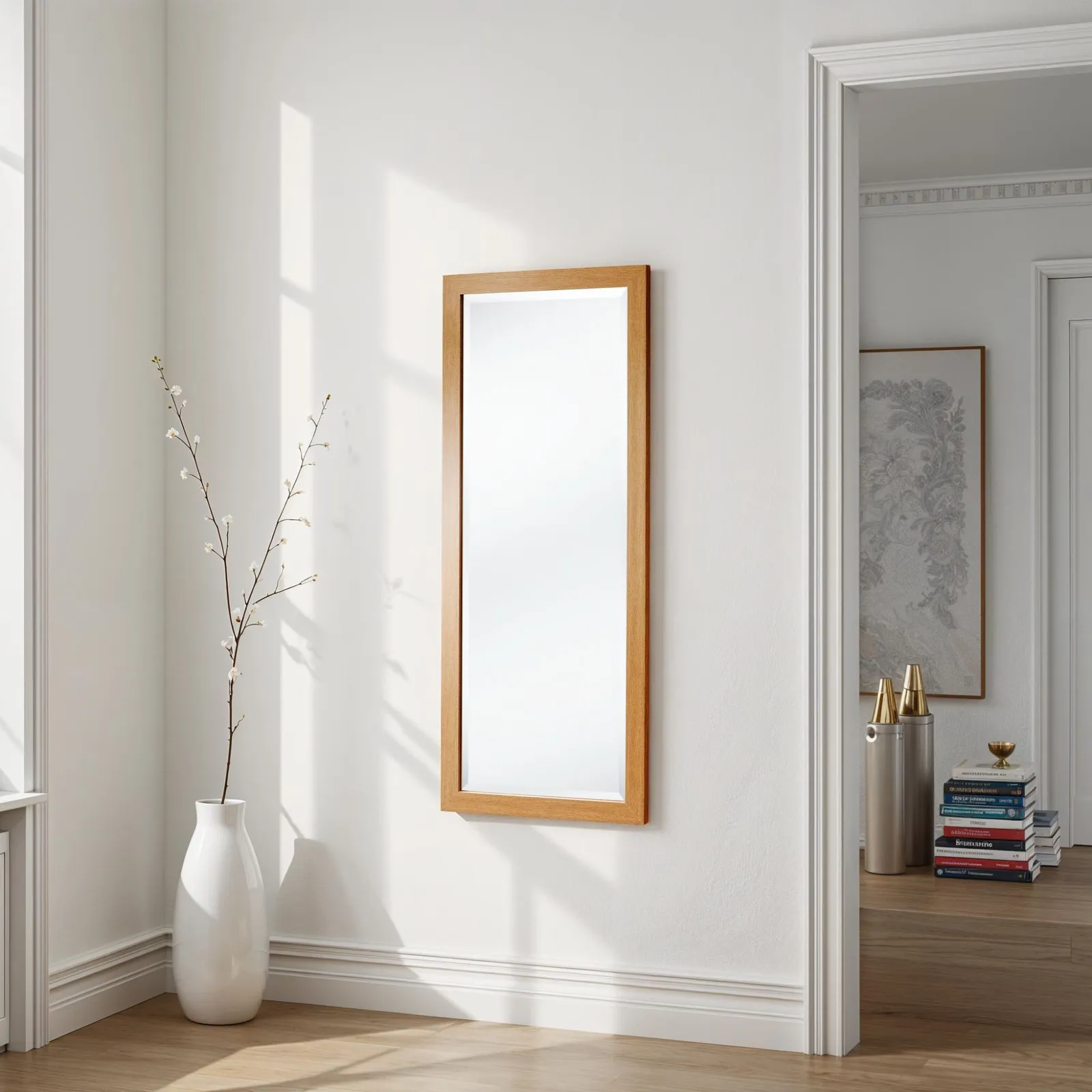 Yearn Mirrors Oak Effect Slim Framed Bevelled Mirror in Light Oak 4