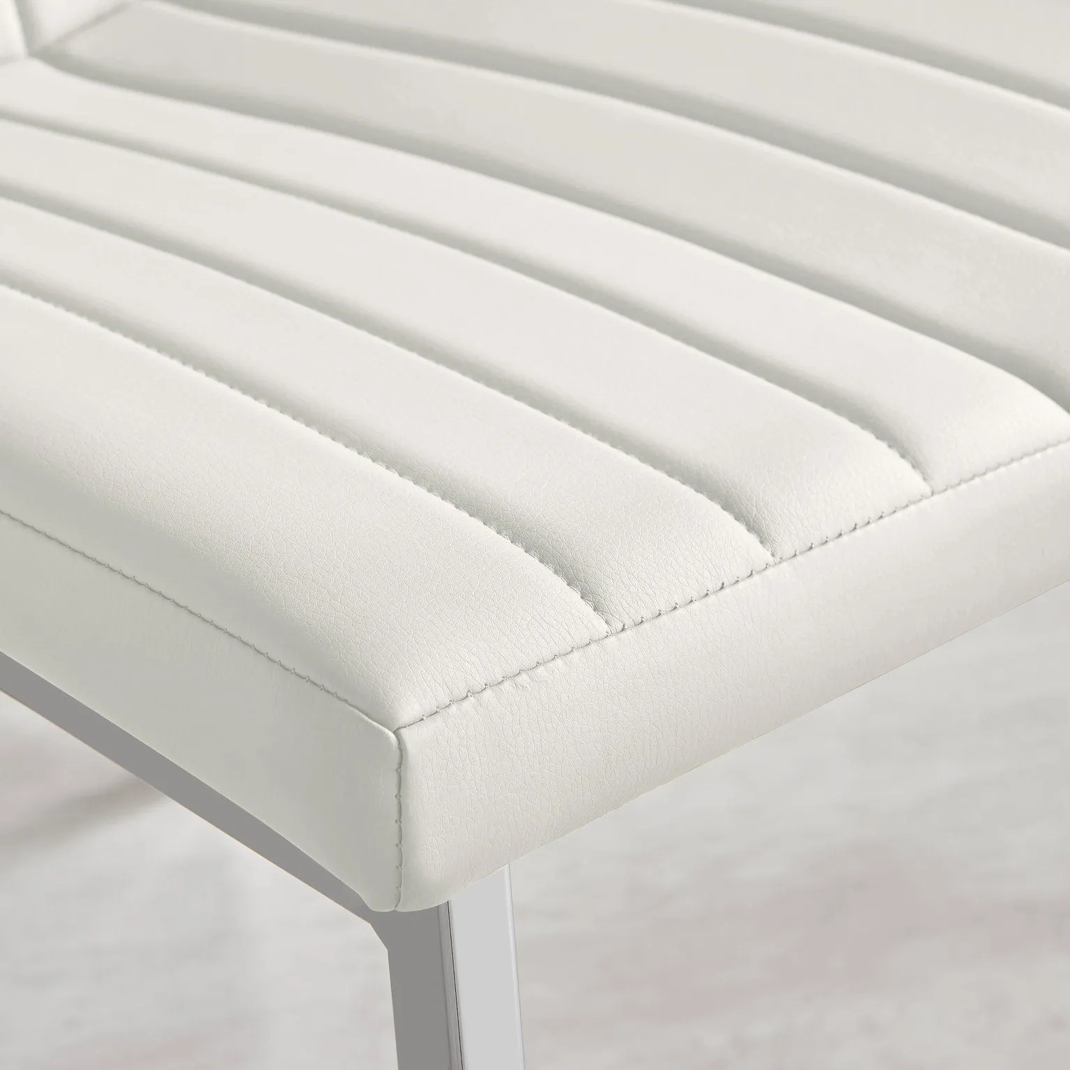 FurnitureboxUK Set of 2 Isco Deep Cushioned Soft Touch Faux Leather Dining Chairs With Silver Chrome Metal Legs in White 6