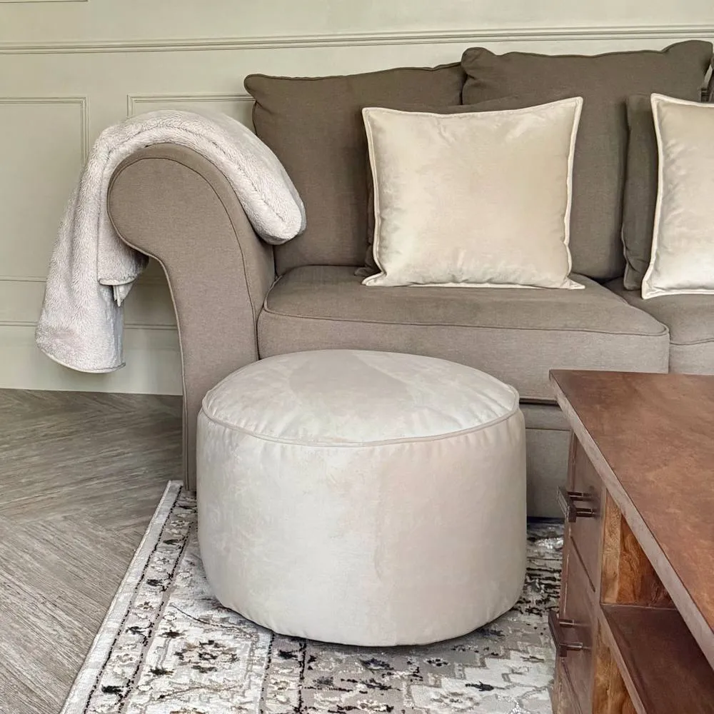 rucomfy Beanbags rucomfy Velvet Pouffe - Indoor Bean Bag Footstool in Cream