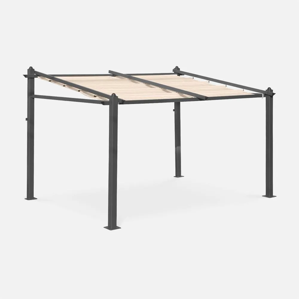 sweeek 3x4m Outdoor Retractable Aluminium Pergola With Canopy in Beige