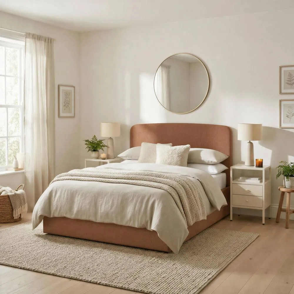 FurnitureboxUK Amelie Fabric Ottoman Bed Frame in Orange