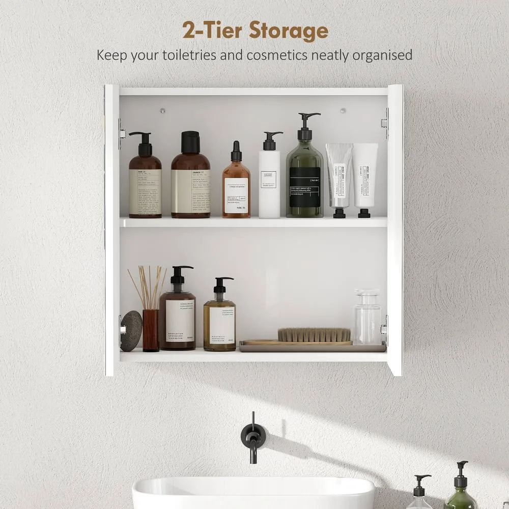 HOMCOM Bathroom Mirror Cabinet with 2 Doors & Adjustable Shelf, White 4