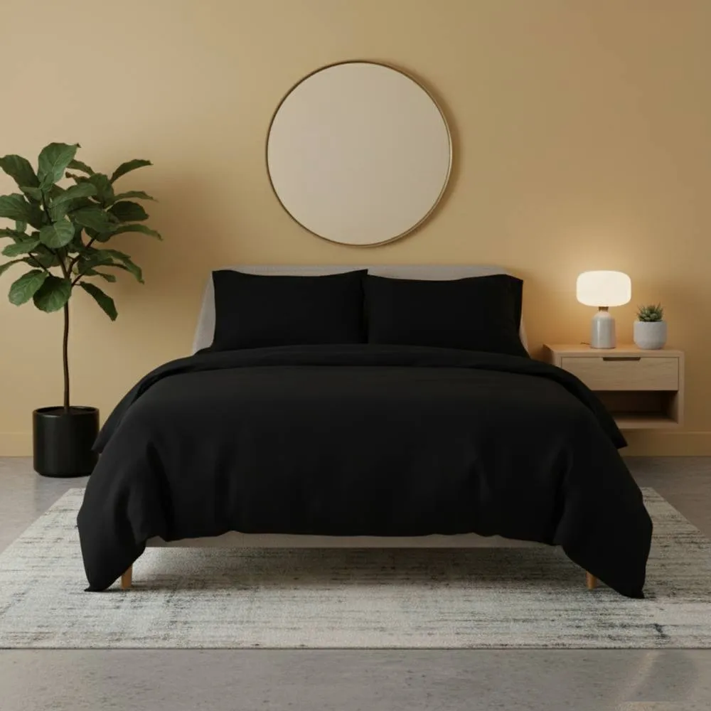 Snug City Flannelette Cotton Duvet Cover Set Soft Brushed Warm Bedding Set in Black
