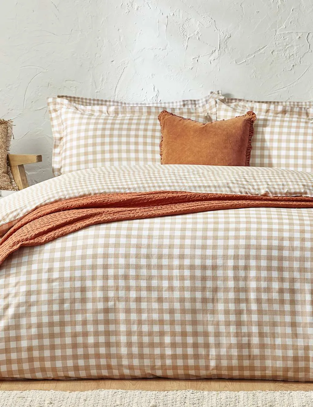 YARD Washed Cotton Barton Gingham Bedding Set Beige Mix